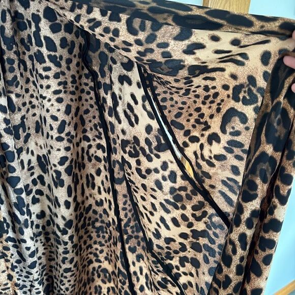 TwoTwinStyle Women’s Leopard Print Cardigan Coat O Neck Maxi Cloak With Arm Hole - Picture 8 of 10